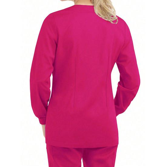 Beauty Salon Top with Large Pockets Three-button Placket Pet Work Top Long