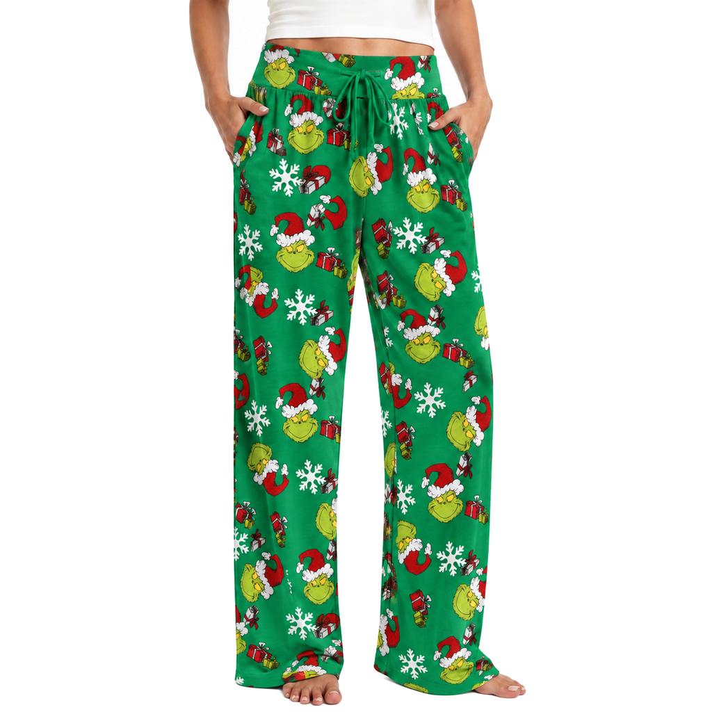 Women's Christmas Pajama Bottoms Funny High Waist Sleep Pants for Holiday
