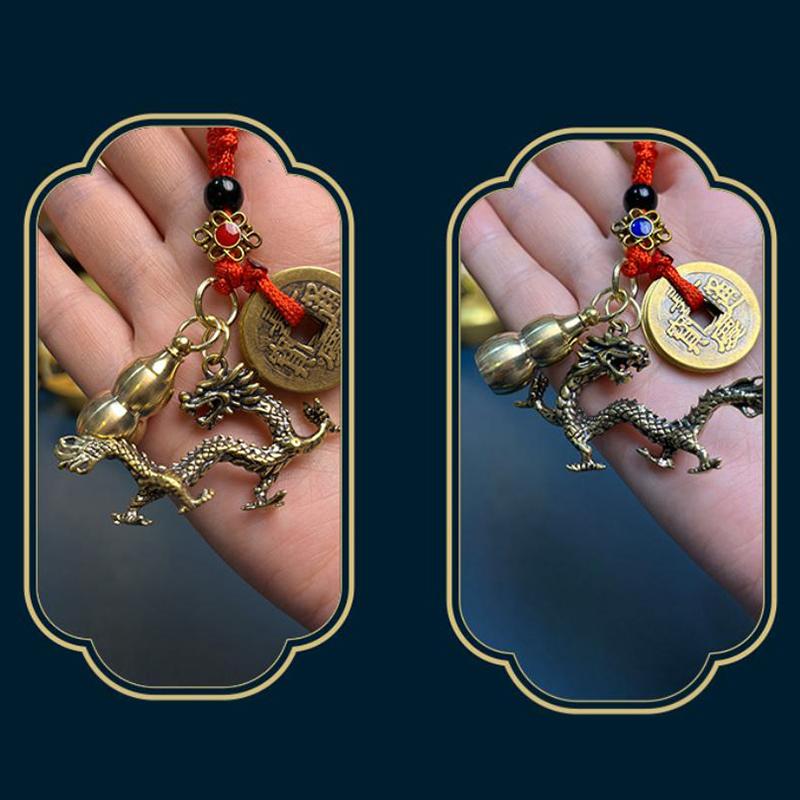 Mässingsnyckelring Mässings Zodiac Drake Hänge Feng Shui Fem Kejsare Pengar Koppar Kalebass Nyckelring Bil Plånbok Ryggsäck Dekoration