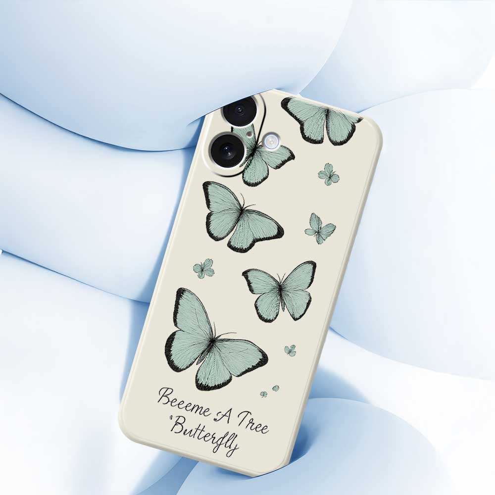 For iPhone 17 Case Green Butterfly Pattern Printing Straight Edge TPU Phone Back Cover