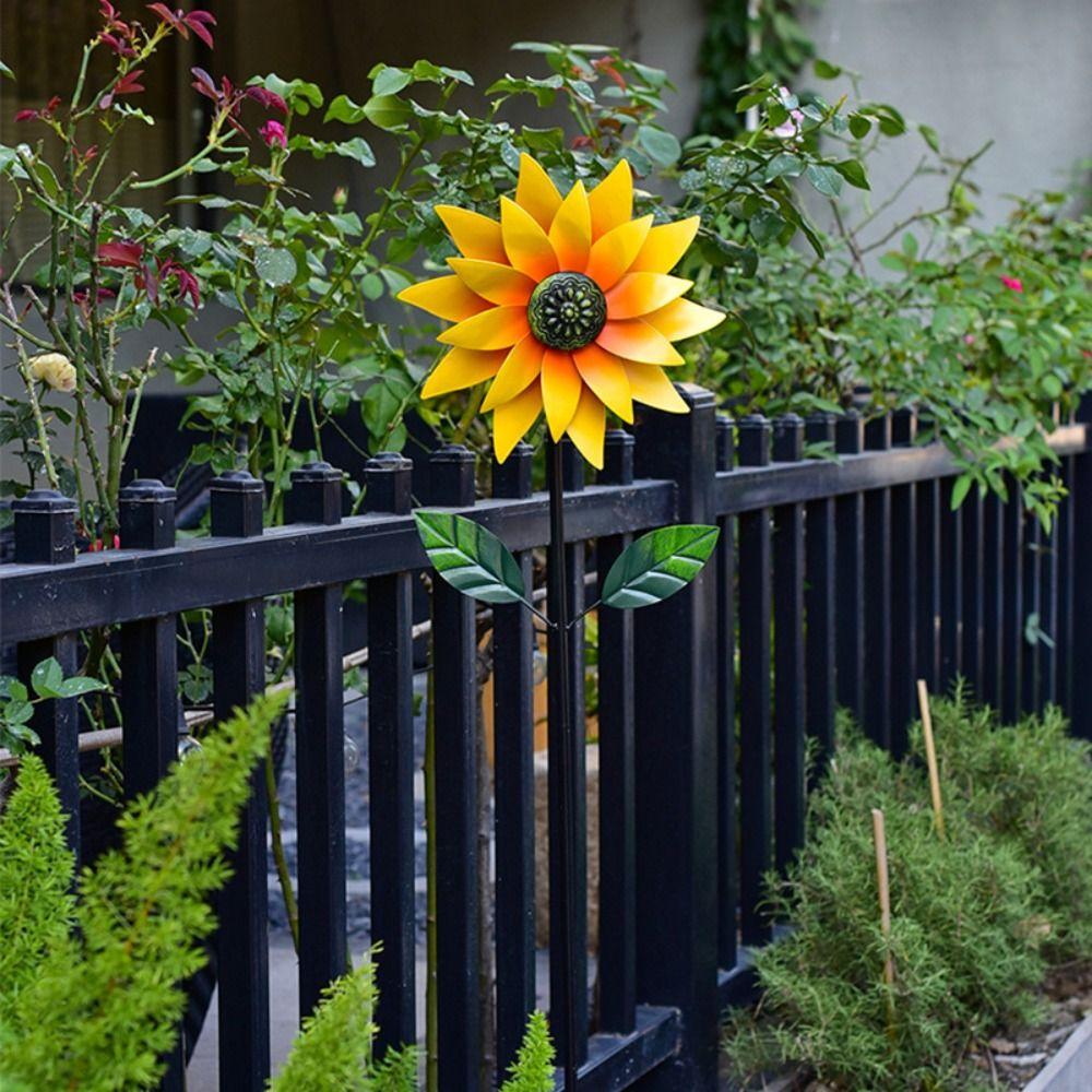 Garden Decorative Pile Rotating Garden Windmill Spinner Metal Creative Gardening Plug Simulation Flower Climbing Support Park