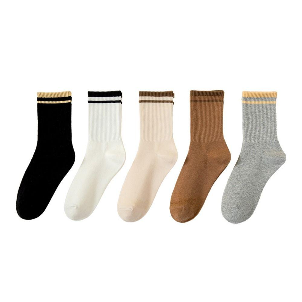 10Pairs Simple Mid-calf Socks Patchwork Women Tube Socks Ins Stripe Socks  Girl