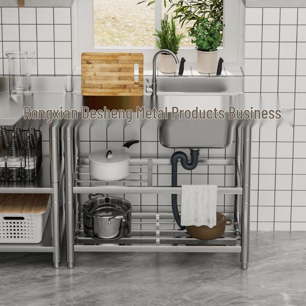 Stainless Steel Kitchen Sink with Integrated Washing Basin and Stand - Large, Thickened Single Bowl
