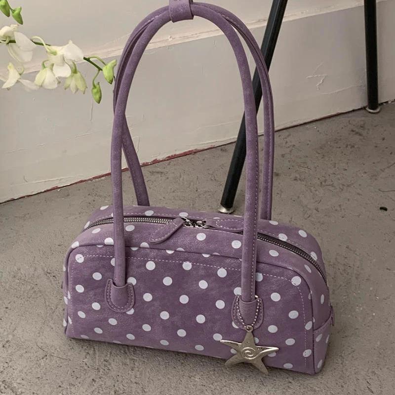 

Korean-style Polka Dot Women Handbag Retro Large Capacity Shoulder Bag Underarm Bag Casual Minimalist Bowling Bag 30x9x16cm