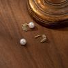 Diamond-Inlaid Gold Leaf Pearl Stud Earrings: French-Style, Luxurious Ear Jewelry for Women.
