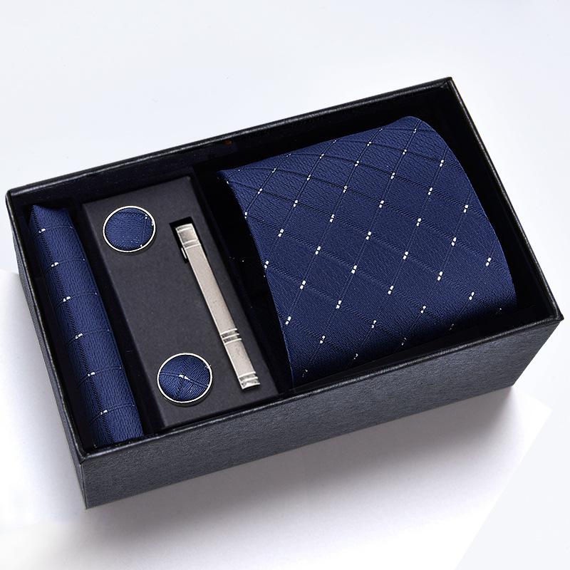Men's Formal Tie Gift Box: Five-Piece Set with Logo, 8cm Striped Black for Weddings and Business 