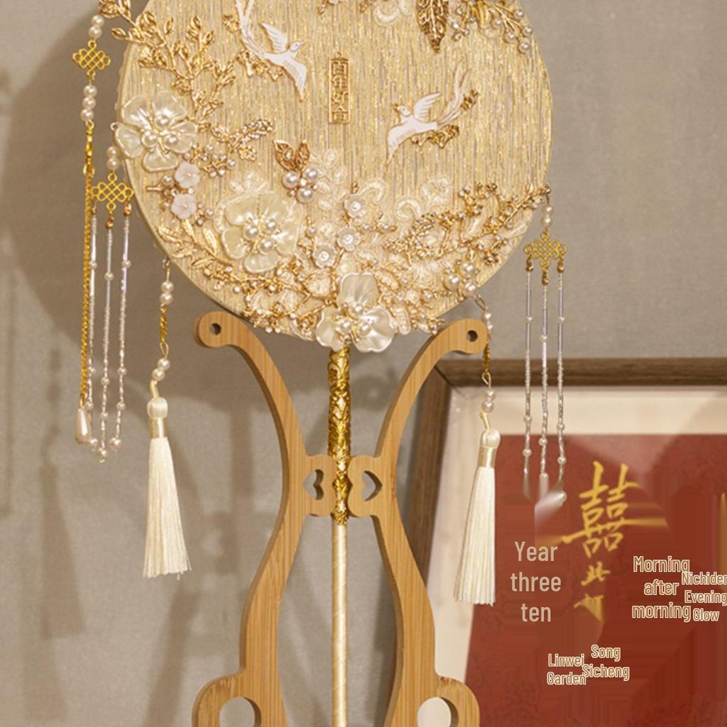 Champagne Bride Fan DIY Kit: Double-Sided Chinese Wedding Round Fan Gift Box