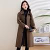 Coffee trench coat women's spring and autumn style small temperament versatile waist knee long coat