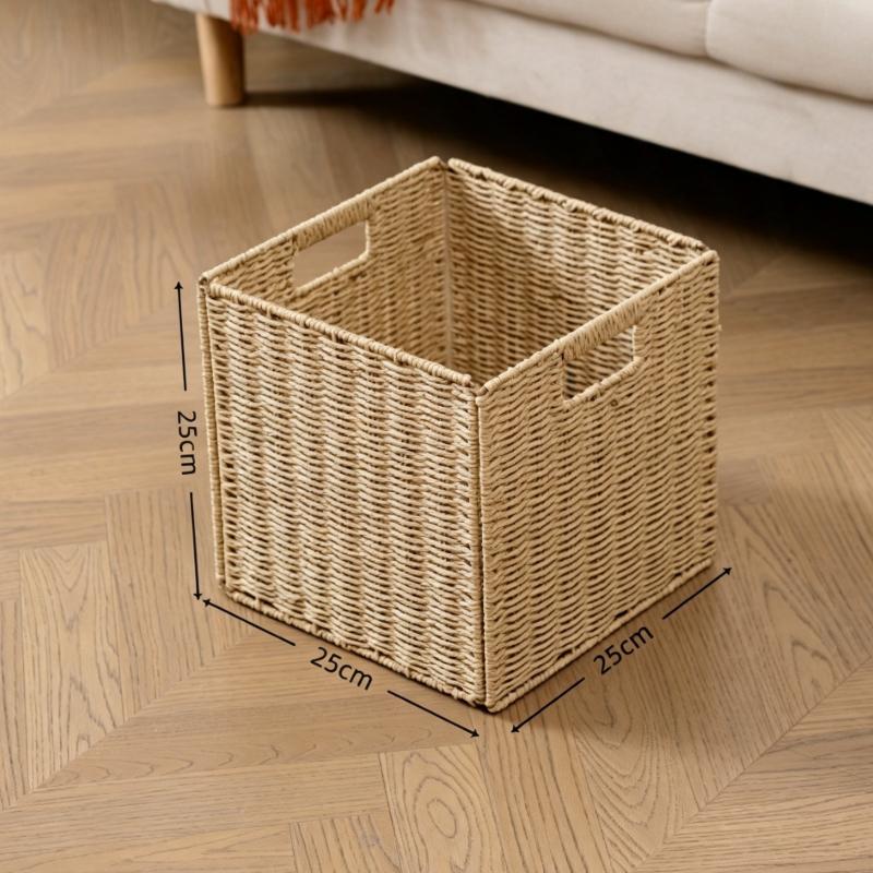 Handgeflochtene Kunst rattan Aufbewahrungsbox Faltbar Wäschekorb für schmutzige Kleidung Unterwäsche Büro Schreibtisch Kleinkram Behälter 25X25X25cm