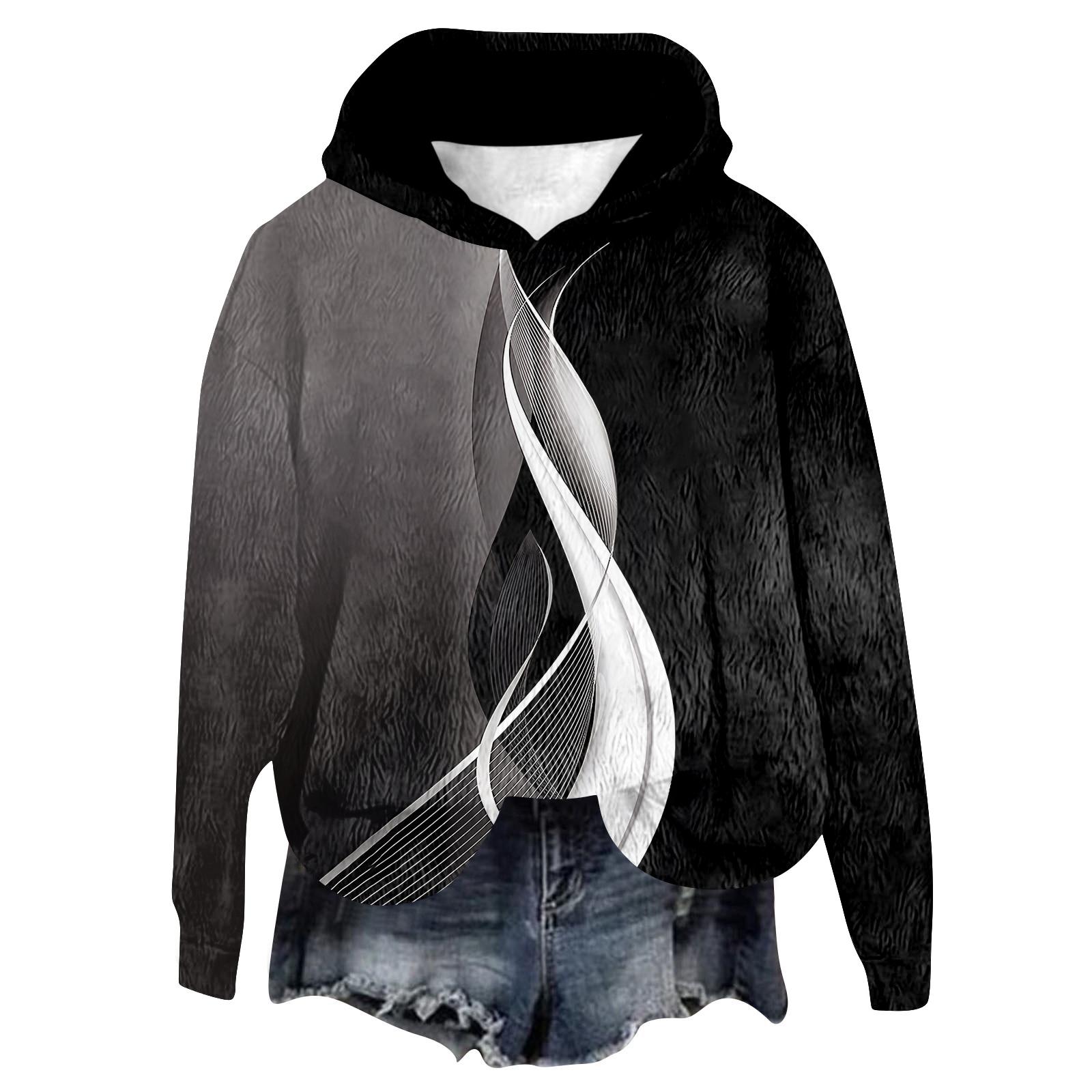 

Женский фланелевый топ с капюшоном и длинным рукавом с принтом, толстовка с капюшоном S чёрный