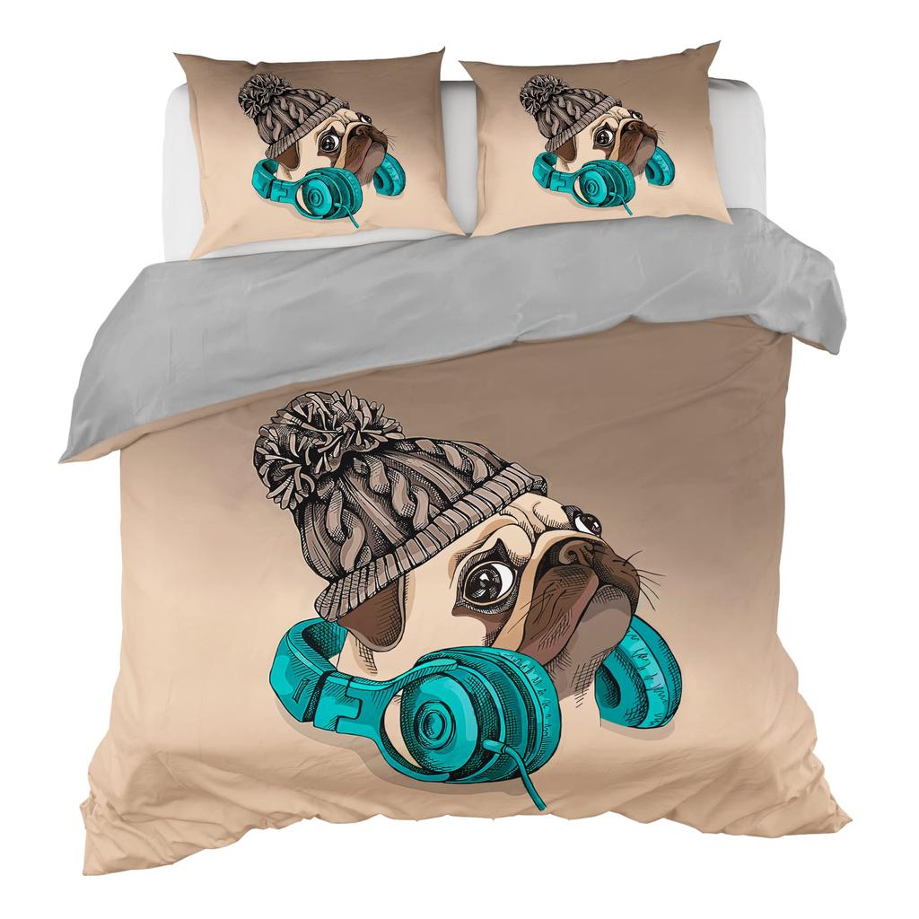 Cartoon Pug Dog Duvet Cover Set Comforter Cover Soft Bedding Set Full Size For Boys Girls Bedroom 2/3 Pieces With Pillow Shams