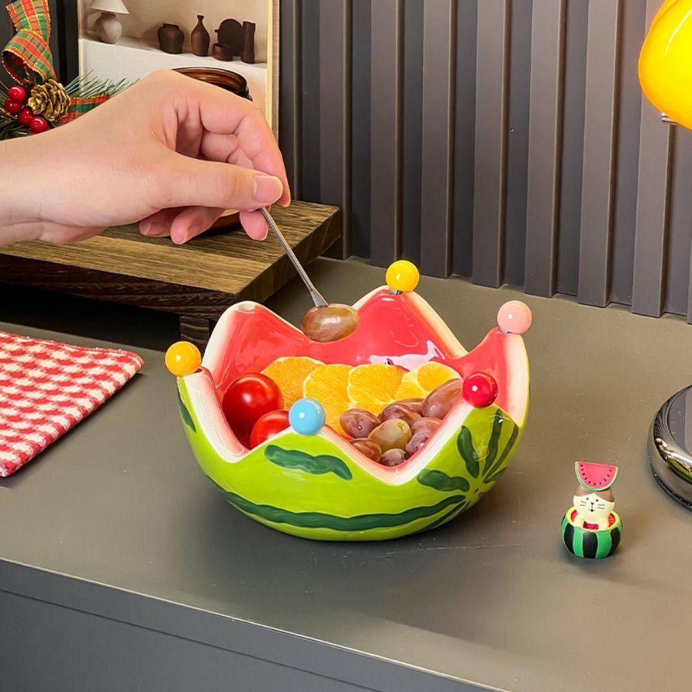 Cute Watermelon Shape Fruit Plate Large Capacity Storage Plate Dessert Salad Bowl  Food Picks
