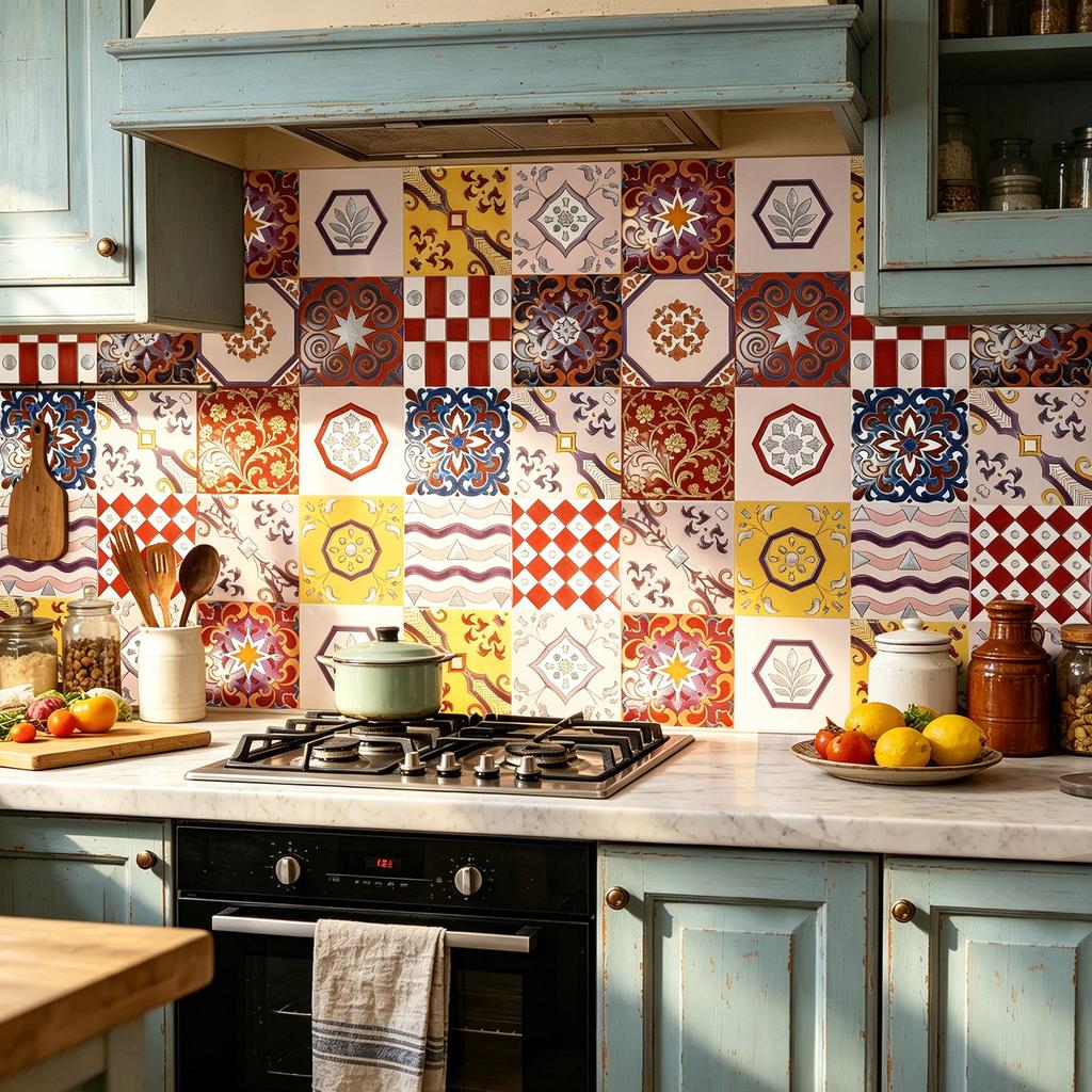 16 Stück Vintage Fliesenaufkleber Hitzebeständig Ölbeständig Spritzschutzplatte Abziehbar und Aufklebbar Mosaik Vinyltapete für Küchenherd Badezimmer Wanddekoration