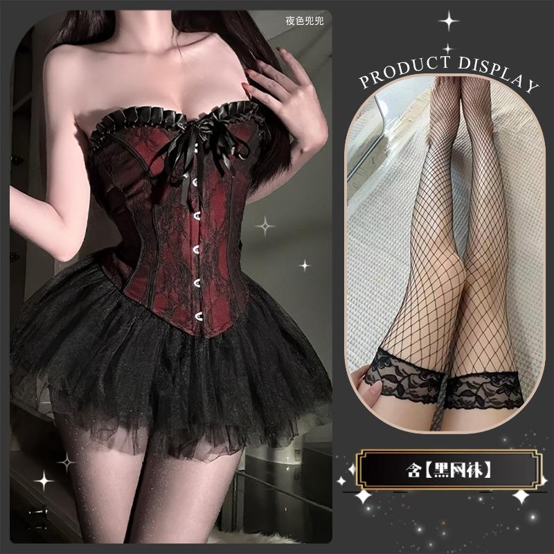 Retro Cat Sexy Court Style Lace Tube Top Vest Bra Pure Waist Can Be Worn with a Fluffy Skirt Uniform