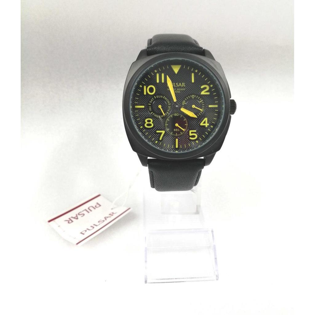 Used PULSAR PP6077 BLK YEL Leather strap Japanese instruction manual not available Quartz watch