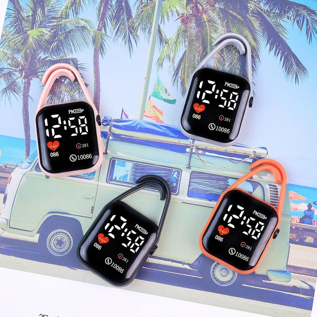 Square LED Heart Keychain Watch - Portable Youth Pendant with Night Light