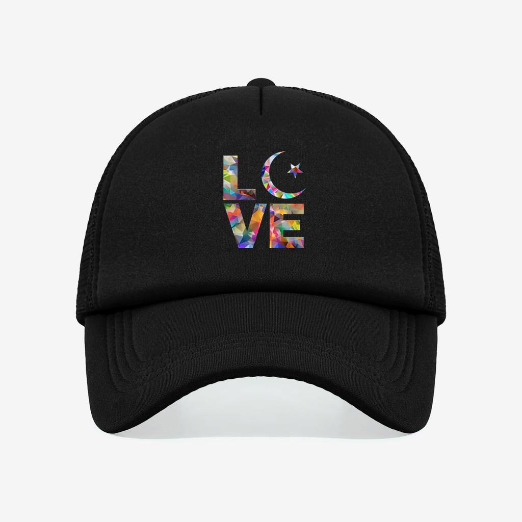 1 piece PC colorful geometric heart logo stylish and cool mesh hat! Red eye-catching breathable mesh fabric