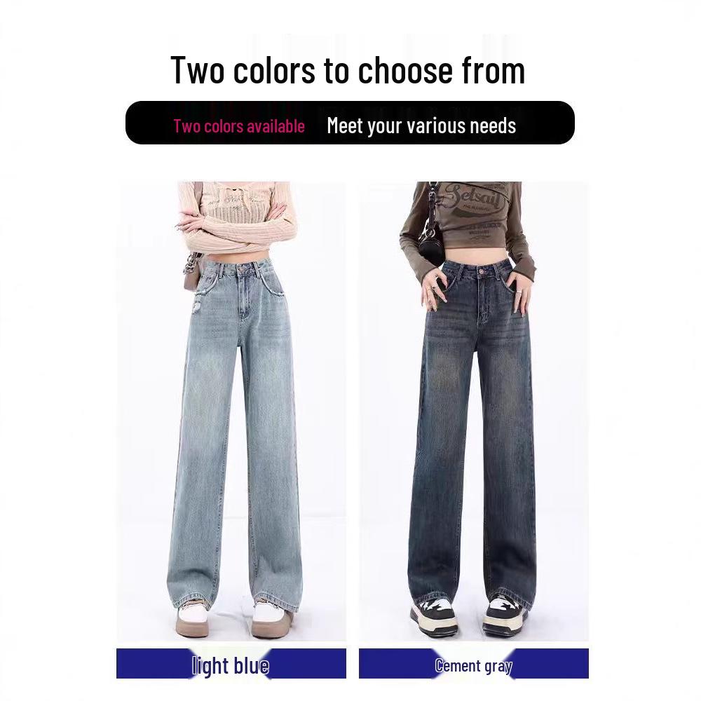 Spring 2024 High-Waisted Light Wide-Leg Jeans for Women: New Slimming, Loose Straight-Leg Design
