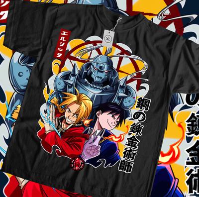 Fullmetal Alchemist Elric Brothers New T-shirt Anime Tee All Size Black & White