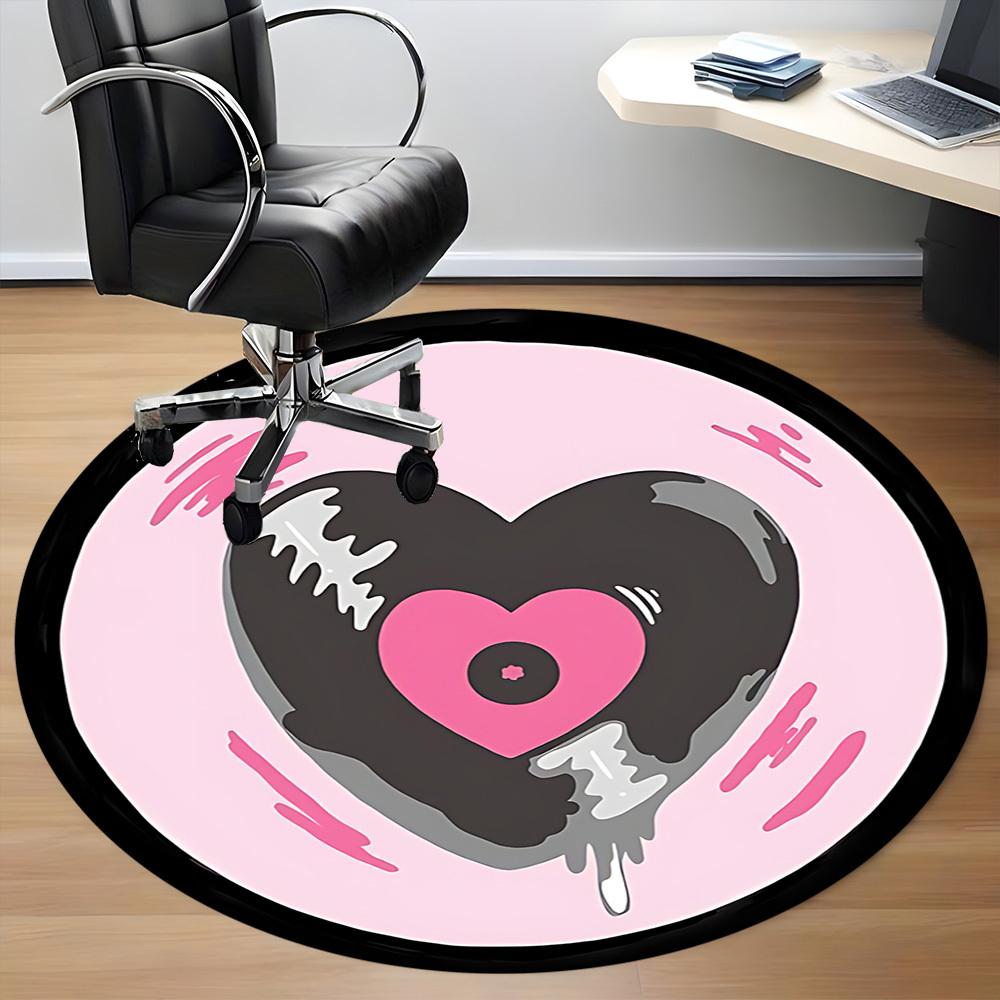 1pc Heartbeat Love Office Round Area Rug, Mat Suitable For Office, Under Office Chairs Bedroom Living Room Home Decor, Room Deco