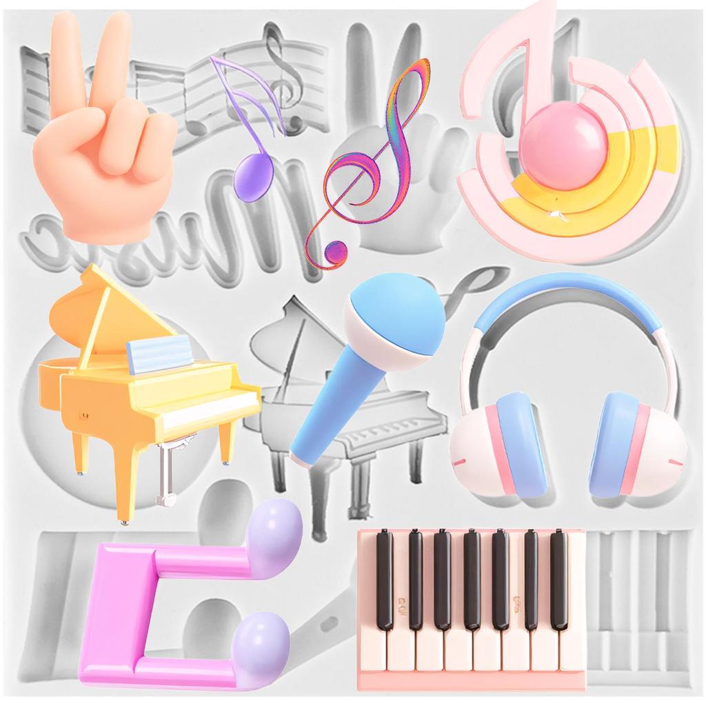 Music Theme Silicone Mold Musical Notes Piano Guitar Violin Fondant Molds Cake Decorating Tools Cupcake Topper Candy Clay Chocolate Gumpaste Mold