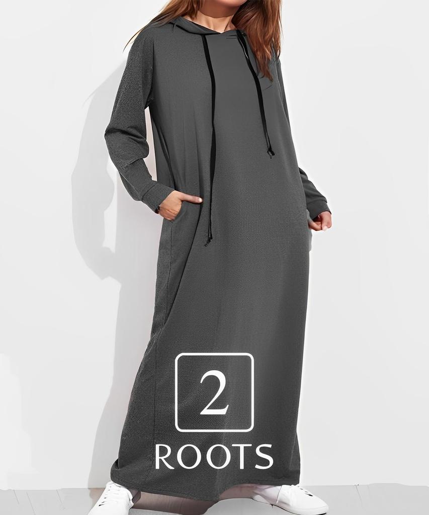 Second Roots Long Maxi Hooded Long Loose Perfect for Dress, Flattering, Casual, Dress, Autumn/Winter, Lightweight, Soft, Stretch, Fit, Hiking, Sports,