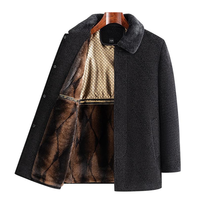 Χειμώνας Νέο Βελούδο Παλτό Ανδρικό Θέρμανση Εσωτερικό Μεσαίου και Μακρύ Κολάρο πέτο Τεχνητή Γούνα Πυκνωμένο Μάλλινο Παλτό