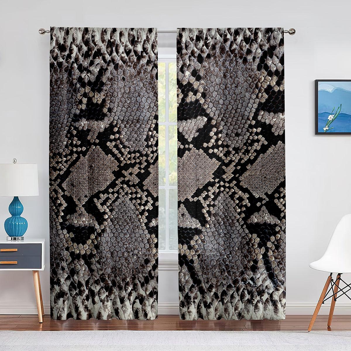 

Змеиный коричневый змеиный узор, прозрачная вуаль, оконные тюлевые шторы с дикими животными для гостиной, спальни, кухни, украшения 1 PCS W100XH250cm&Grommet Top