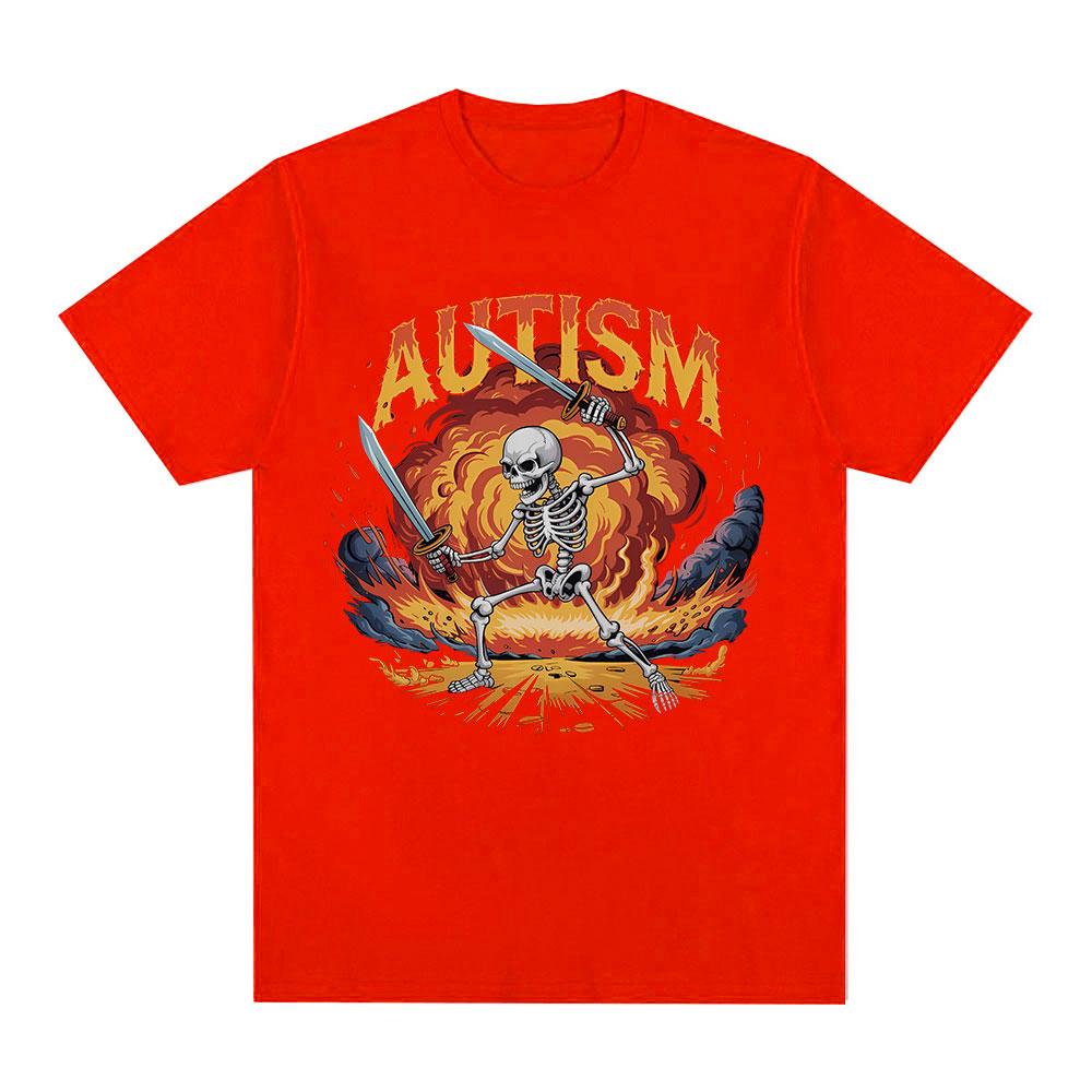 Autism Funny Skeleton Meme Tshirts Men Women Clothing Vintage Summer Short Sleeves Tshirt Cotton Casual Oversized T Shirt Tops