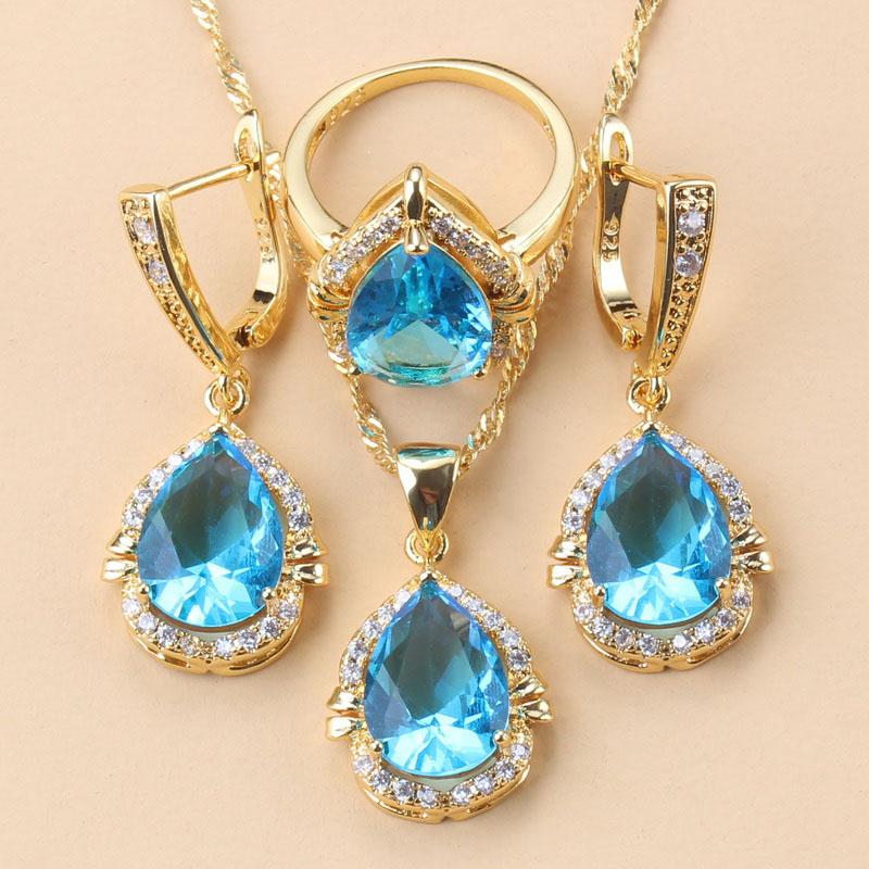 Brazilian  Gold Plated Chunky Jewelry Sets For Women Water Drop African Costume 12-Color Colorful Zircon Choker Necklace Set