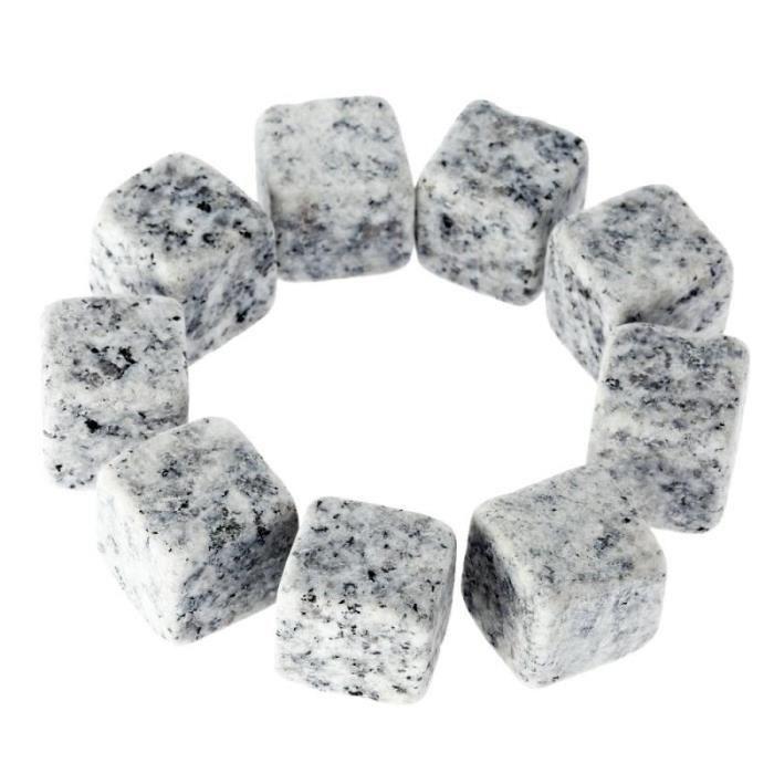 GL12608-Lot de 9 pièces de pierre à Whisky en granit. Cubes de rochers de Glacier. Refroidisseur en vrac naturel pour ustensiles d