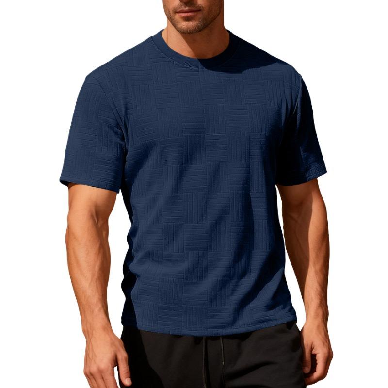 Men Geometric Textured Fabric Crew Neck Short Sleeve Casual Multiple Color Options T Shirt