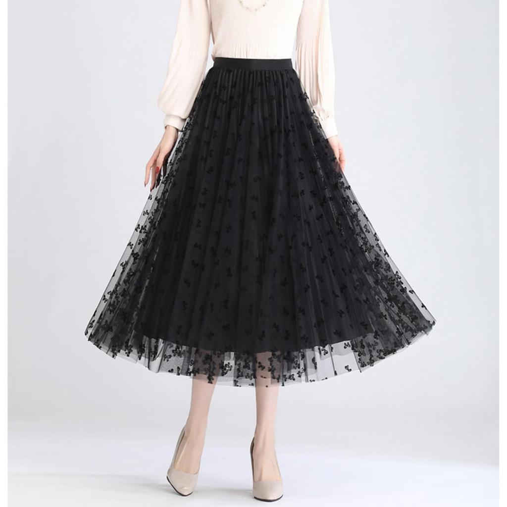 Long Tulle Brown [KANO SEIKA] Women's Skirt, (Bow Tie)