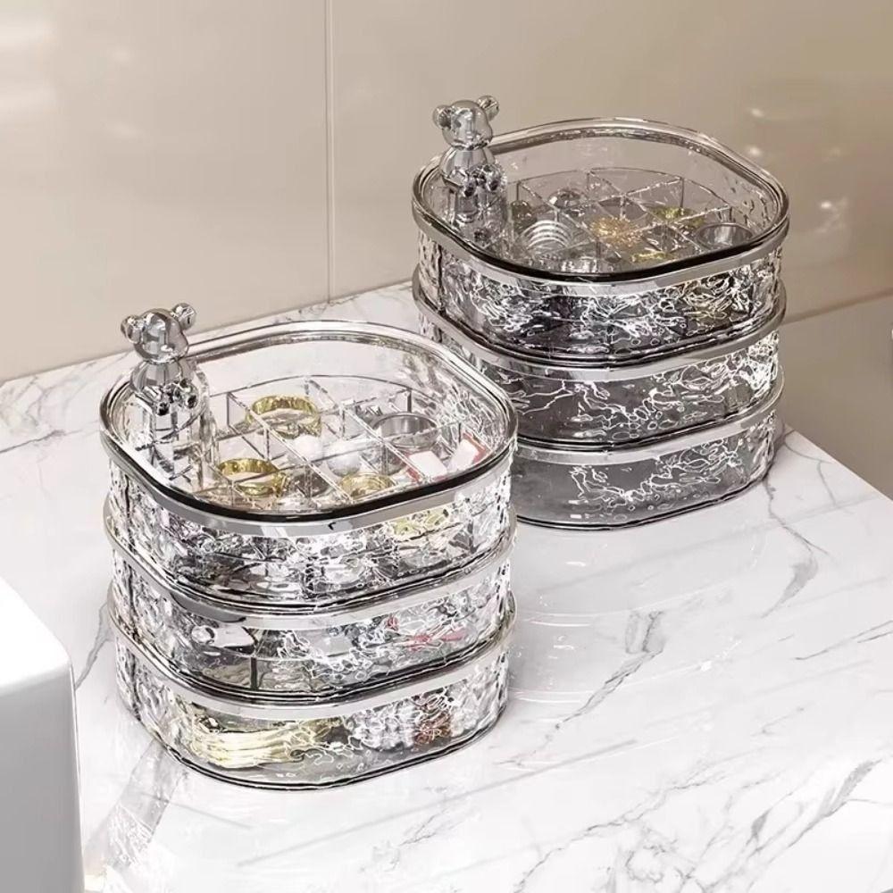 

3-layer Bracelet Earring Jewelry Box Rotating Necklace Storage Box Home Decoration сірий