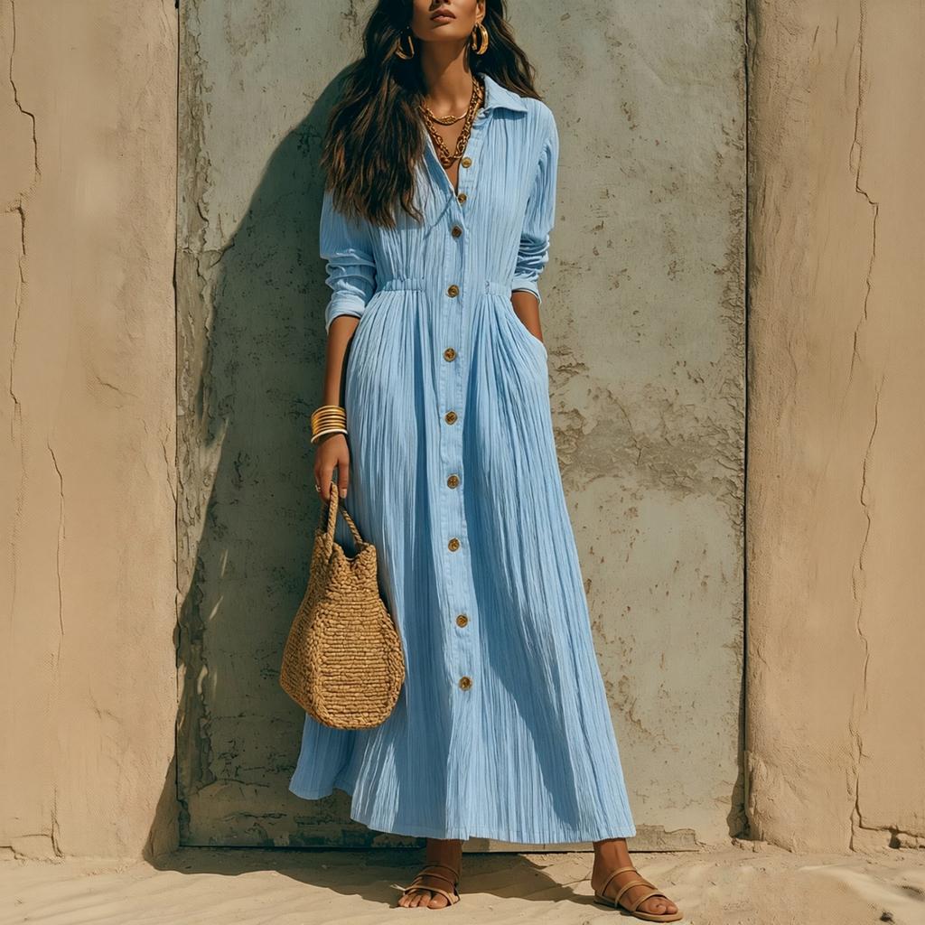 Women's Plus Size Maxi Dress Elegant Loose Fit Waist-Cinching Long Dress