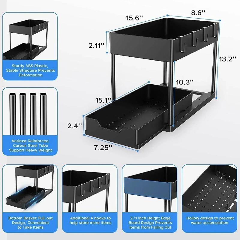 New Two-level Pull-down Sink Shelving Sliding Cabinet Basket Shelving Storage Shelf Hanging Cup Bathroom Kitchen Shelving