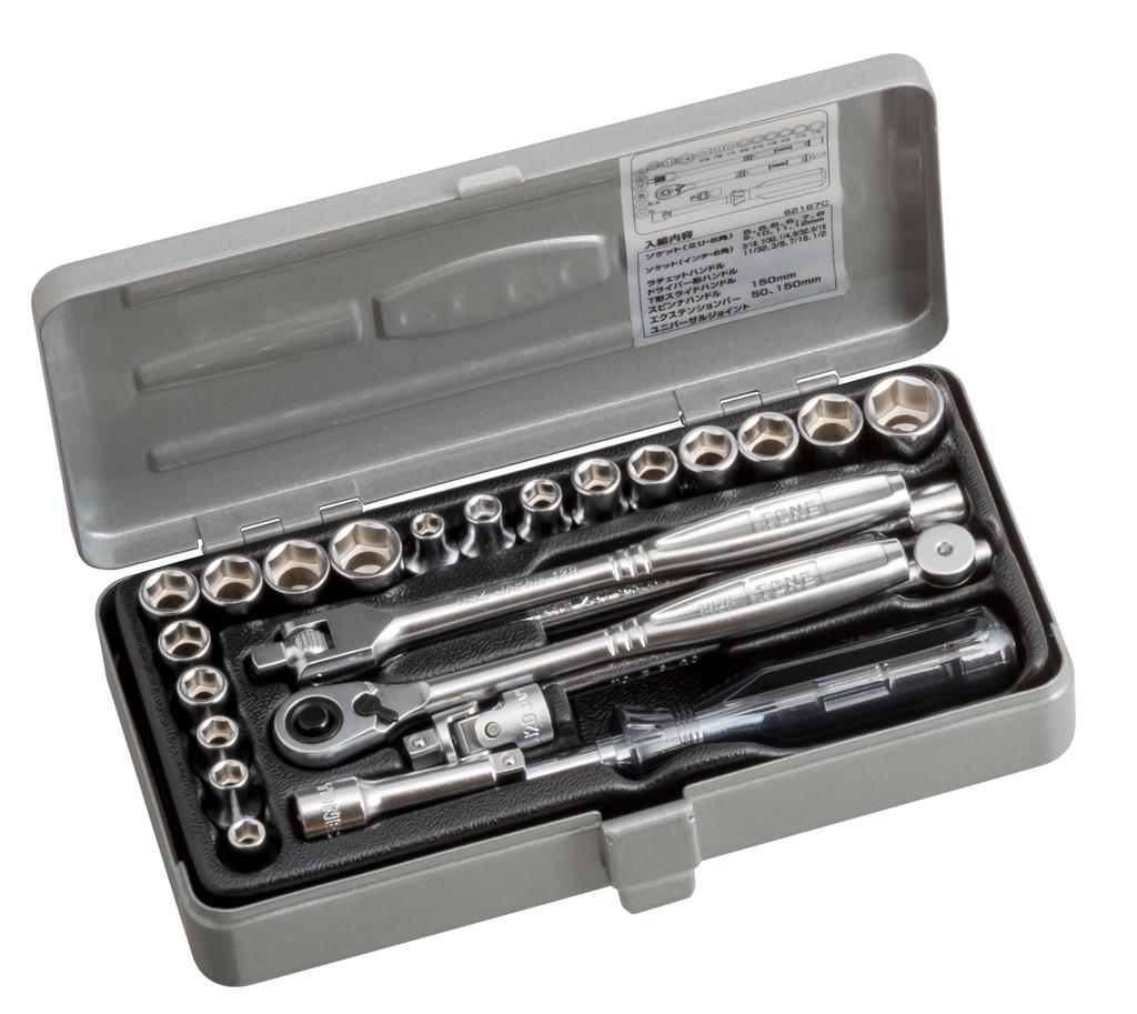 TONE Socket Wrench Set S2187C Drive Silver Metric Inch Contents 25 Items 6.35mm (1/4") &