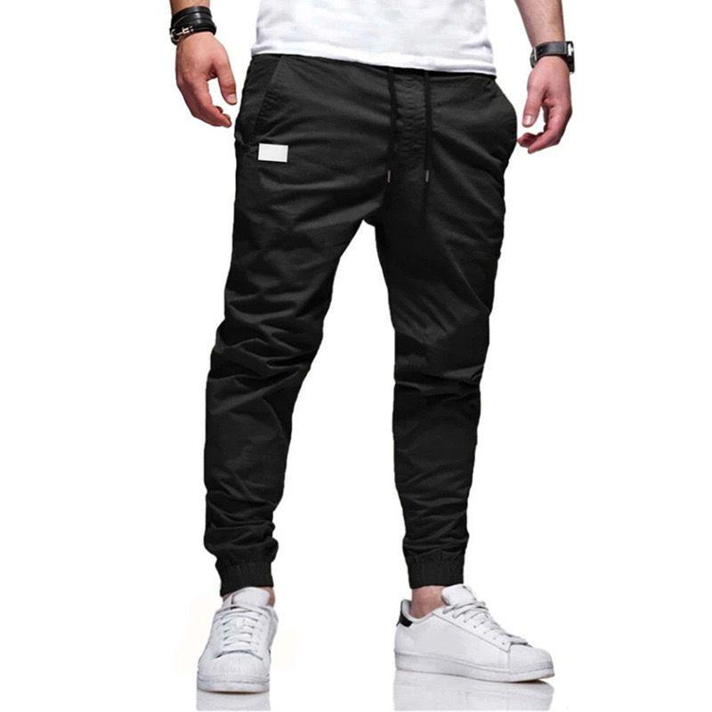 

2026 Men s Solid Color Drawstring Cargo Joggers - Trendy Long Casual Pants XL чёрный