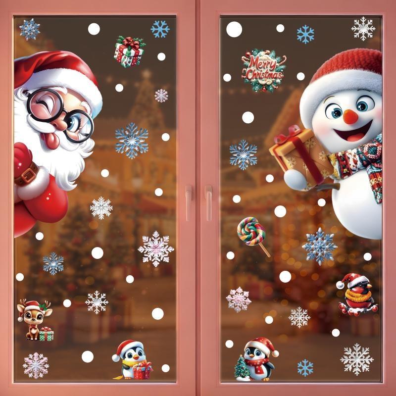 Christmas Window Stickers 3D Santa Claus House Snowflakes Electrostatic Sticker Home 2026 Xmas Party Christmas Decor