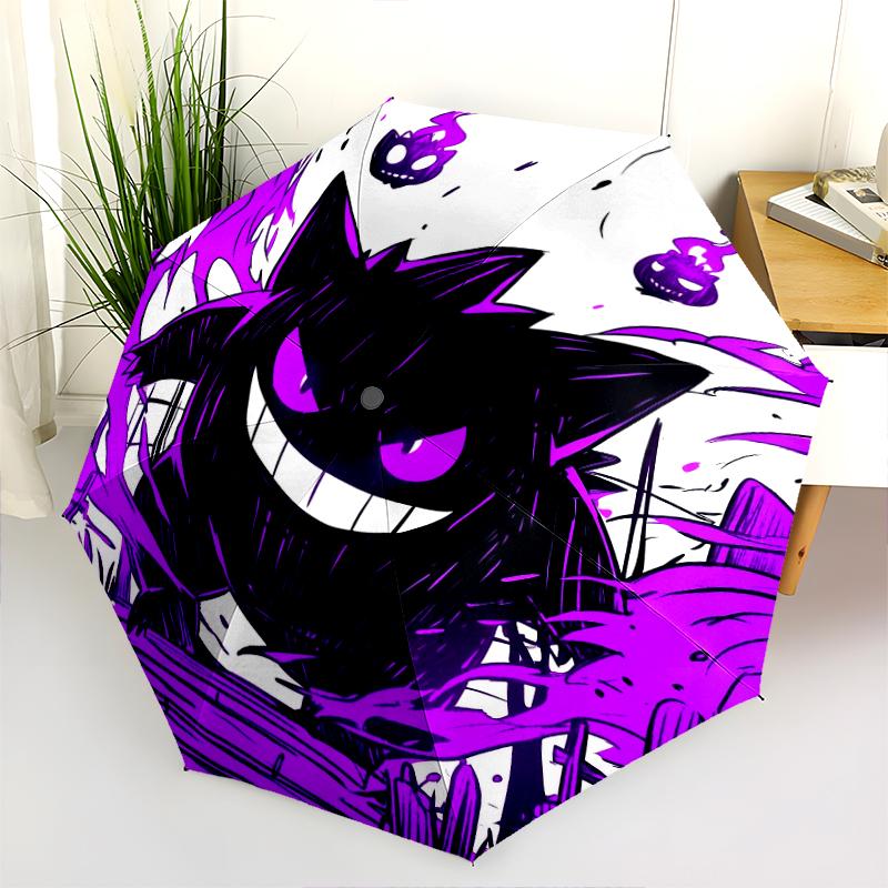 Fantasia di Gengar viola, ombrello pieghevole automatico, design portatile e pieghevole, 8 stecche, un regalo di Natale o di compleanno.