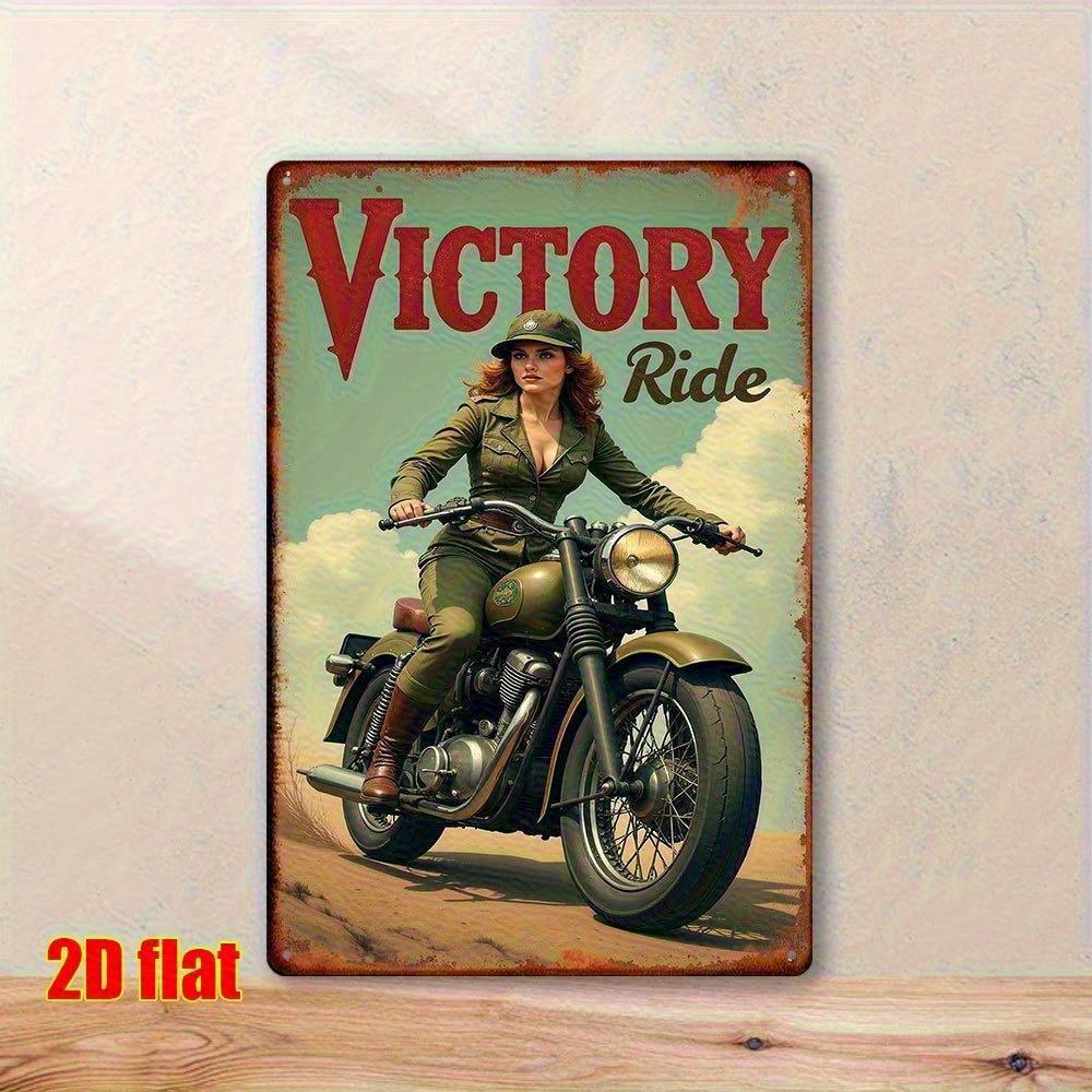 

- Vintage WWII Glamour Motorcycle Metal Wall Art - Retro Victory Ride Tin Sign Poster, Teal & Desert Background - Easy HookA 20x30cm（7.8x11.8inch）