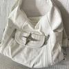 Y2k Large Capacity Shoulder Bag White Pu Leather Star Handbag American Style Punk Goth Fashion Simple Designer Handbag Tote Bag