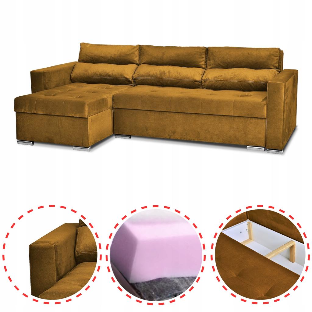 Varius Corner Sofa Bed with Sleeping Function Family Furniture Cornea Golden Yellow
