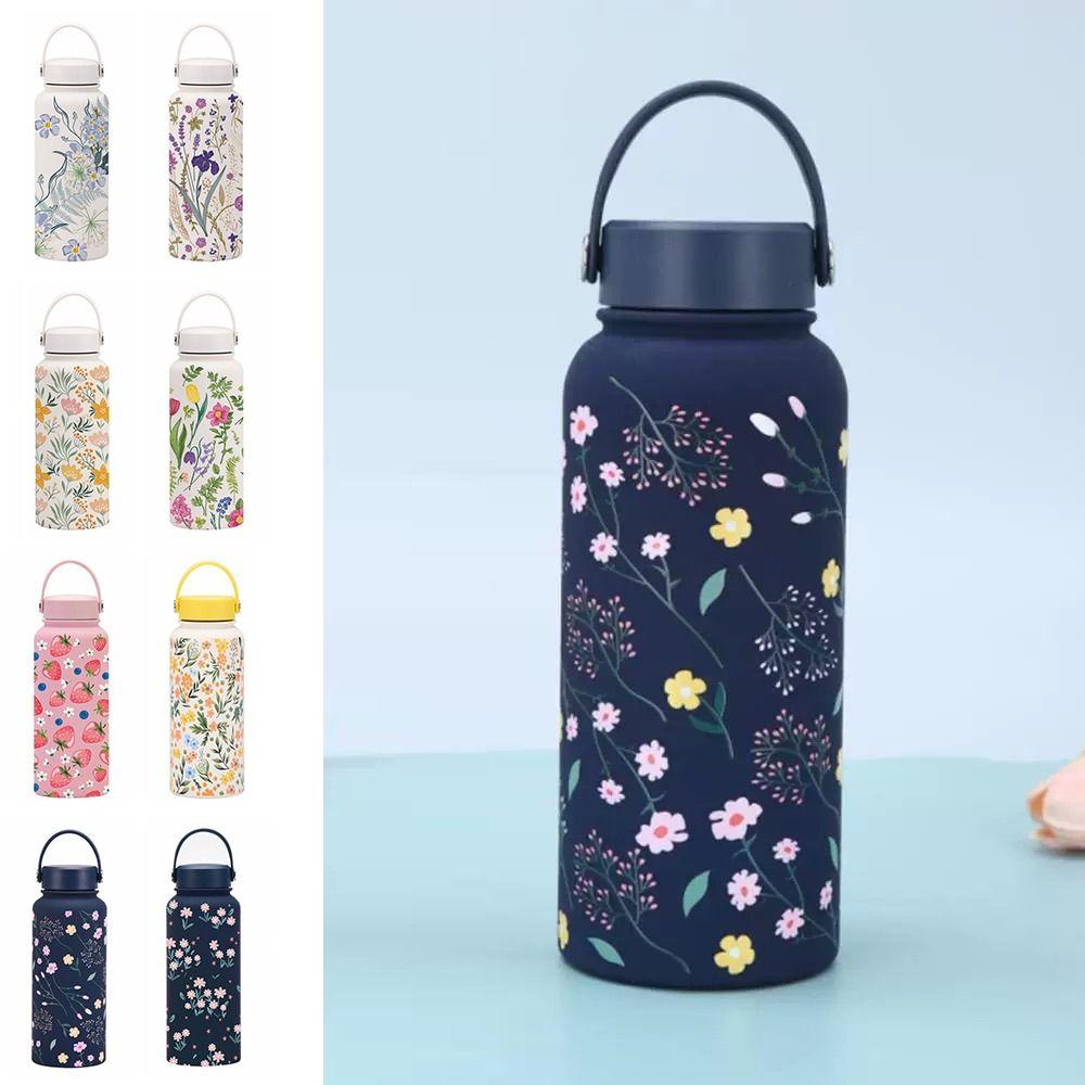 1L Thermal Water Bottle Creative Floral Insulated Bottle Reusable Outdoor Insulated Mug  Household