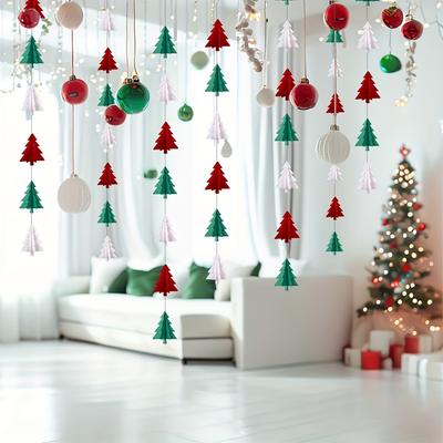 118.11inch 3D Christmas Tree Paper Art Tassels - Festive Ceiling & Room Decorations, Christmas Tree Pull Flags, Christmas Decor