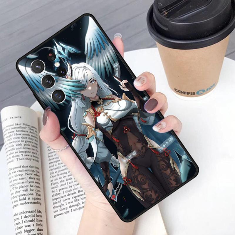 Genshin Anime Shenhe Phone Case Cover For Samsung Galaxy S24 S25 Ultra S21 S22 Ultra S10E Note 10 Plus Note 20 FE S23