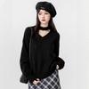 New Autumn and Winter Black V-neck Sweater for Women In Spring and Autumn with Long-sleeved Bottoming Shirt and Halterneck Knitted Top