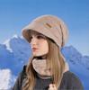 Conjunto de gorros cálidos, bufanda y gorro de invierno, gorro de punto cálido con protección contra el frío de terciopelo, conjunto de gorros de punto para mujer