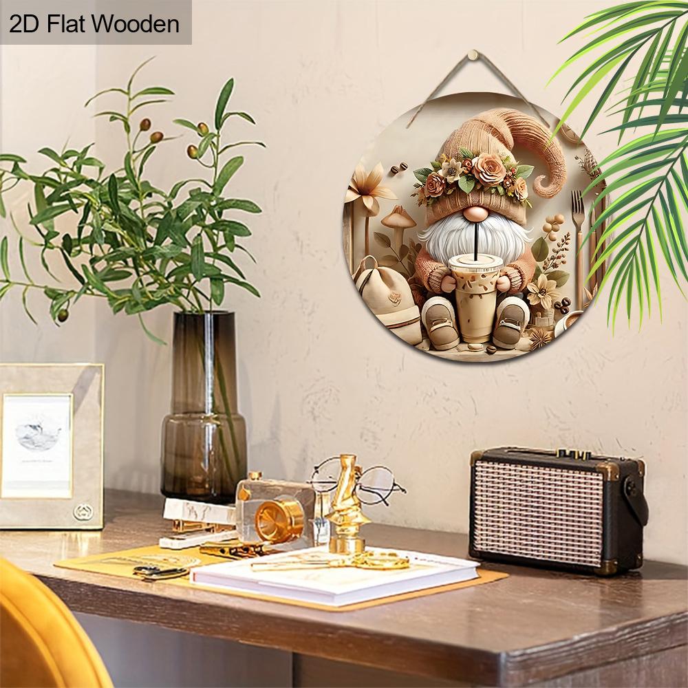 Christmas Hot Cocoa Wooden Sign with Adorable Gnome Pattern - Navidad Round Sign for Front Door, Wall Hanging Decor - Ideal Christmas Gift