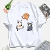 Women T Shirts Casual Woman Clothes Crewneck Tee Tops Three Cats Climbing Upwards and Escaping Print T-Shirt